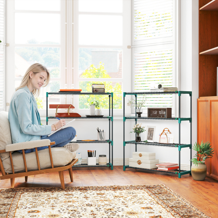  Set de 2 rafturi pentru plante cu 4 niveluri din otel cu carlige, 90x28x104 cm, verde [7]