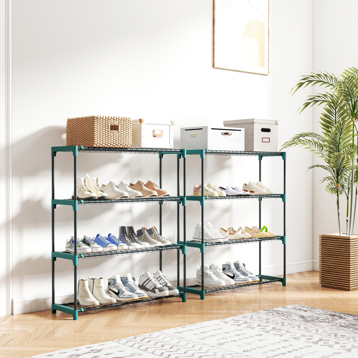  Set de 2 rafturi pentru plante cu 4 niveluri din otel cu carlige, 90x28x104 cm, verde [8]