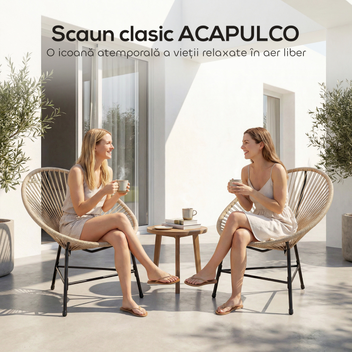  Set de 2 Scaune Acapulco din Ratan, Structura din Otel, pentru Balcon si Veranda [4]