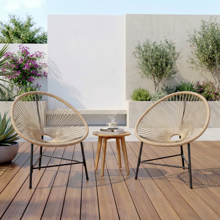  Set de 2 Scaune Acapulco din Ratan, Structura din Otel, pentru Balcon si Veranda [9]