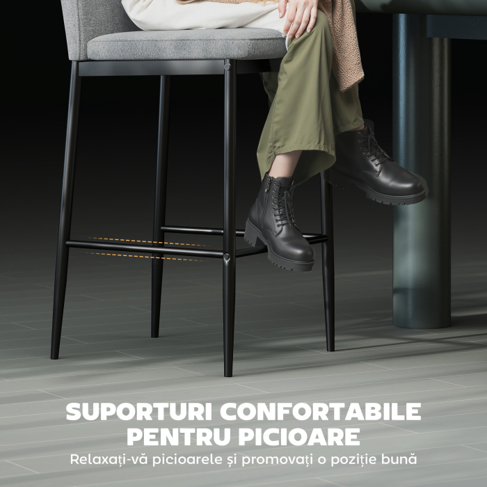  Set de 2 Scaune de Bar cu Spatar, 41x52x97 cm, Gri [5]