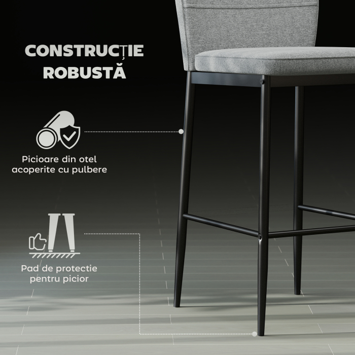  Set de 2 Scaune de Bar cu Spatar, 41x52x97 cm, Gri [6]
