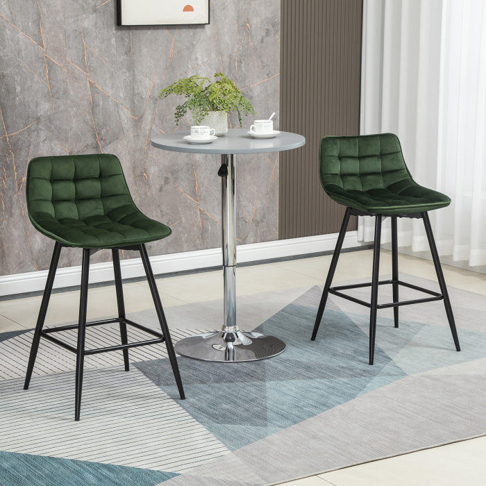  Set de 2 Scaune de Bar cu Spatar si Suport pentru Picioare, Scaune inalte Tapitate in Stil Nordic din Metal [2]