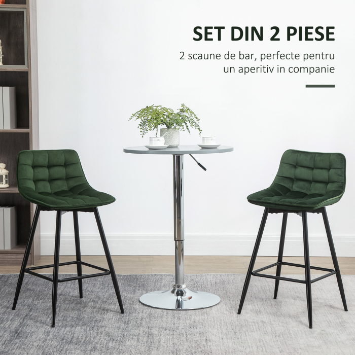  Set de 2 Scaune de Bar cu Spatar si Suport pentru Picioare, Scaune inalte Tapitate in Stil Nordic din Metal [4]
