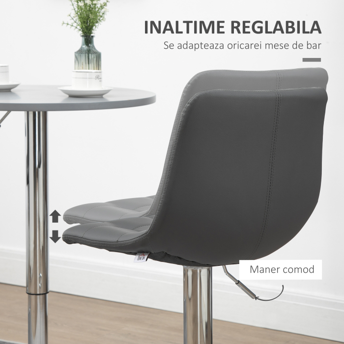  Set de 2 scaune de bar din piele cu spatar, scaune pivotante pentru bucatarie si sufragerie cu suport pentru picioare, 42x45x89-110cm, gri [5]
