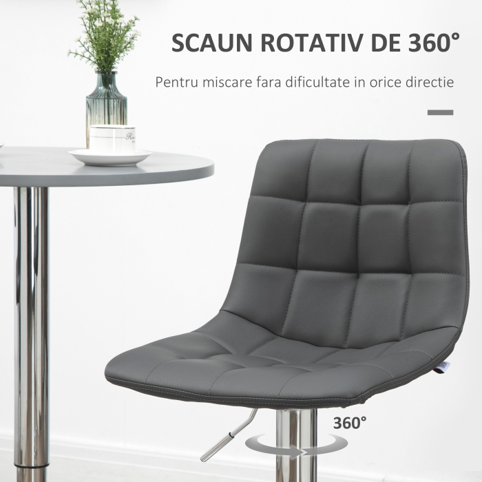  Set de 2 scaune de bar din piele cu spatar, scaune pivotante pentru bucatarie si sufragerie cu suport pentru picioare, 42x45x89-110cm, gri [6]