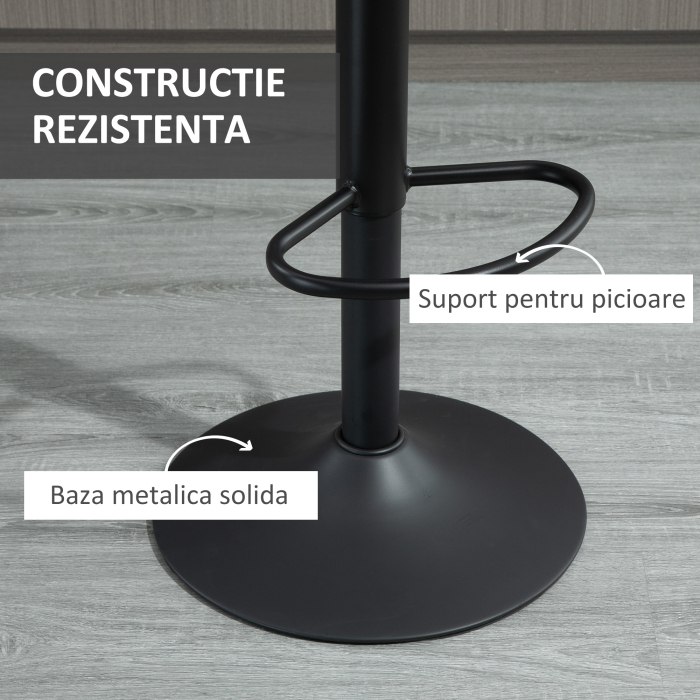  Set de 2 scaune de bar in stil industrial cu spatar din microfibra, suport pentru picioare si inaltime reglabila gri [6]