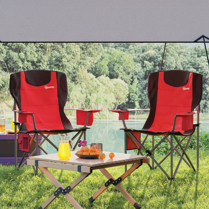 Set  de 2 Scaune de Camping Pliabile cu Cooler, Suport de Pahare si 2 Buzunare, 94x62x100 cm, Rosu [9]