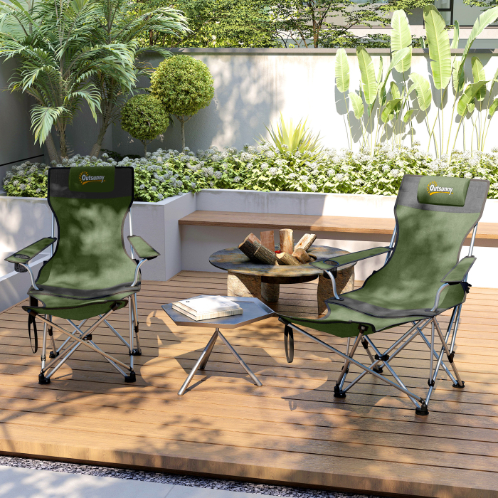  Set de 2 Scaune de Camping Pliabile cu Suport pentru Picioare Detasabil, 82x100x88 cm, Negru [8]