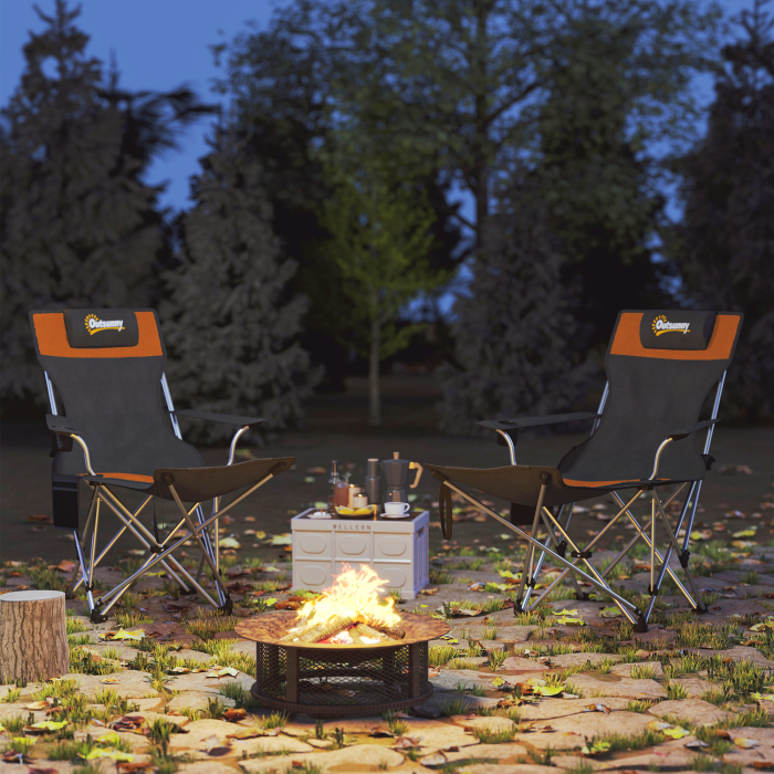  Set de 2 Scaune de Camping Pliabile cu Suport pentru Picioare Detasabil, 82x100x88 cm, Negru [9]