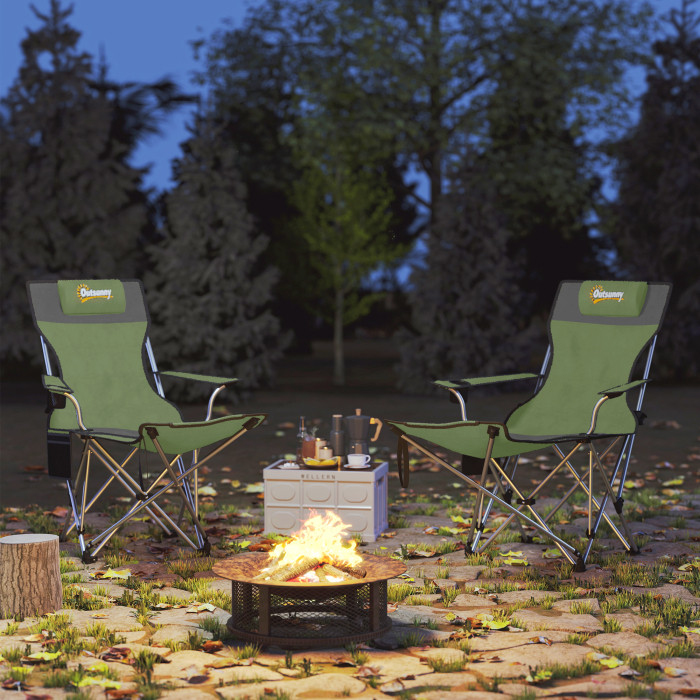  Set de 2 Scaune de Camping Pliabile cu Suport pentru Picioare Detasabil, 82x100x88 cm, Negru [9]