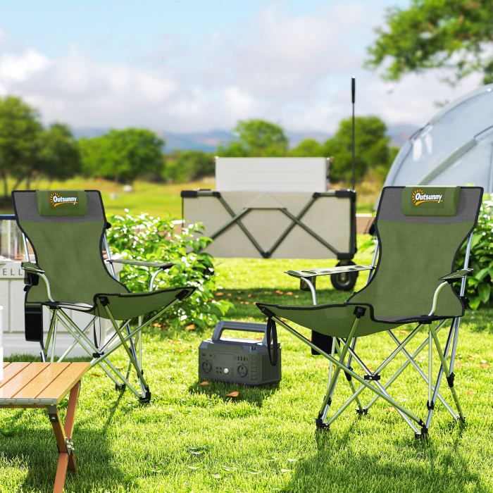  Set de 2 Scaune de Camping Pliabile cu Suport pentru Picioare Detasabil, 82x100x88 cm, Negru [2]