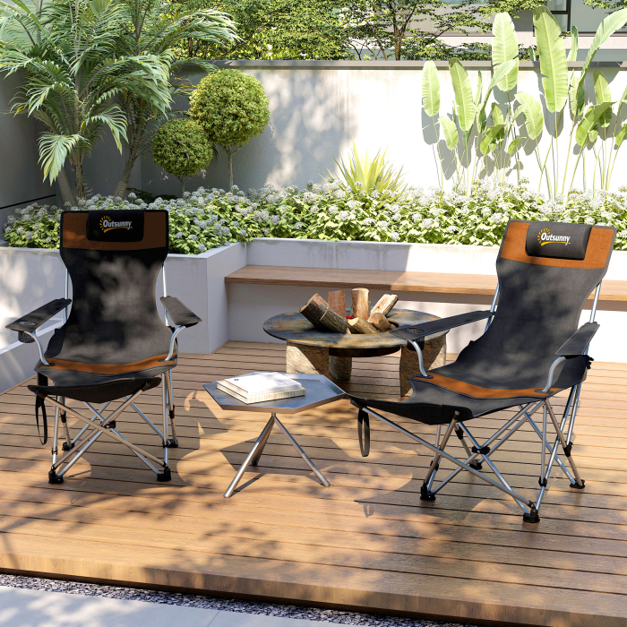  Set de 2 Scaune de Camping Pliabile cu Suport pentru Picioare Detasabil, 82x100x88 cm, Negru [8]
