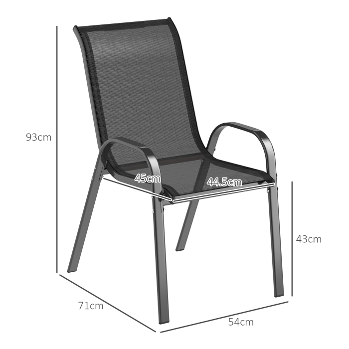  Set de 2 Scaune de Exterior pentru Pranz, Scaune Suprapozabile cu Spatar inalt, Plasa Respirabila pentru Gradina sau Terasa, Negru [3]