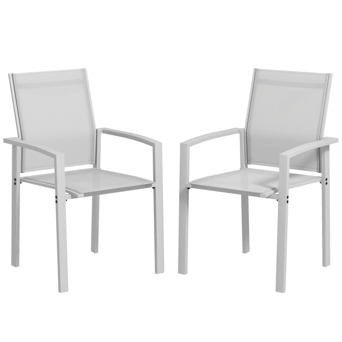  Set de 2 Scaune de Gradina cu Cadru din Aluminiu, Plasa Respirabila si Cotiere, 56x58x89 cm, Gri Deschis [9]