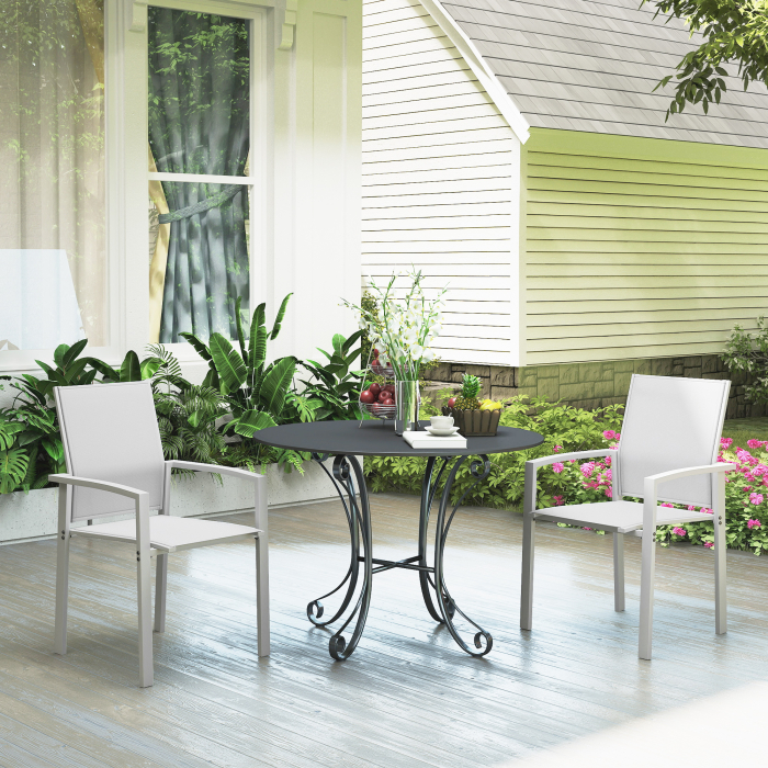  Set de 2 Scaune de Gradina cu Cadru din Aluminiu, Plasa Respirabila si Cotiere, 56x58x89 cm, Gri Deschis [7]