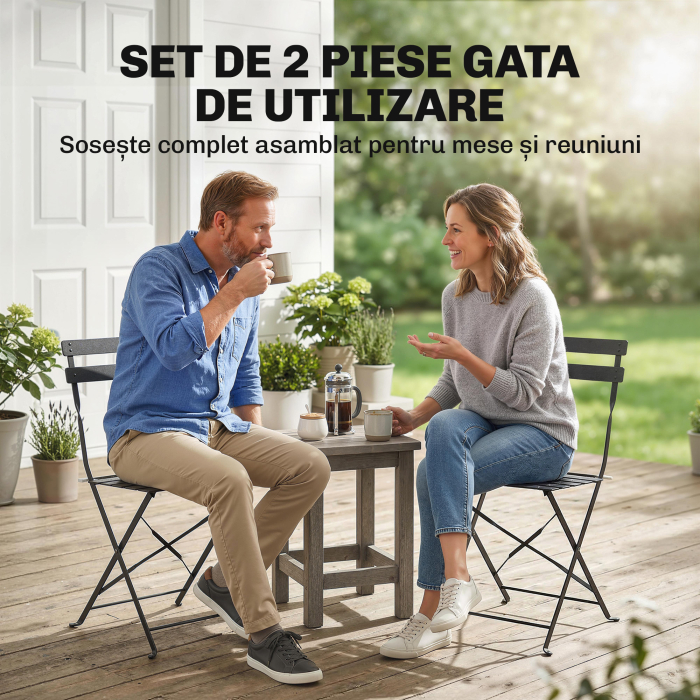  Set de 2 Scaune de Gradina Pliabile cu sezut cu Lamele [7]