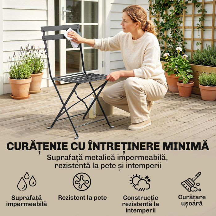  Set de 2 Scaune de Gradina Pliabile cu sezut cu Lamele [8]