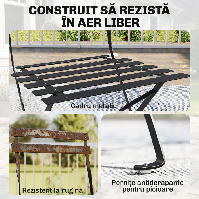  Set de 2 Scaune de Gradina Pliabile cu sezut cu Lamele [5]