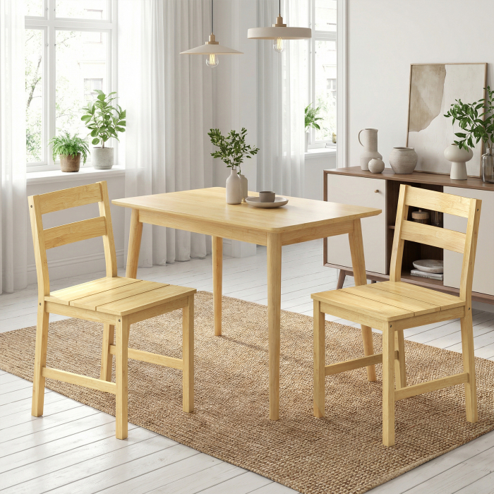  Set de 2 Scaune de Masa din Bambus, Scaune de Bucatarie cu Spatar Curbat, sezut cu Lamele, Scaun pentru Bucatarie, Dormitor, Living, Culoare Naturala [2]