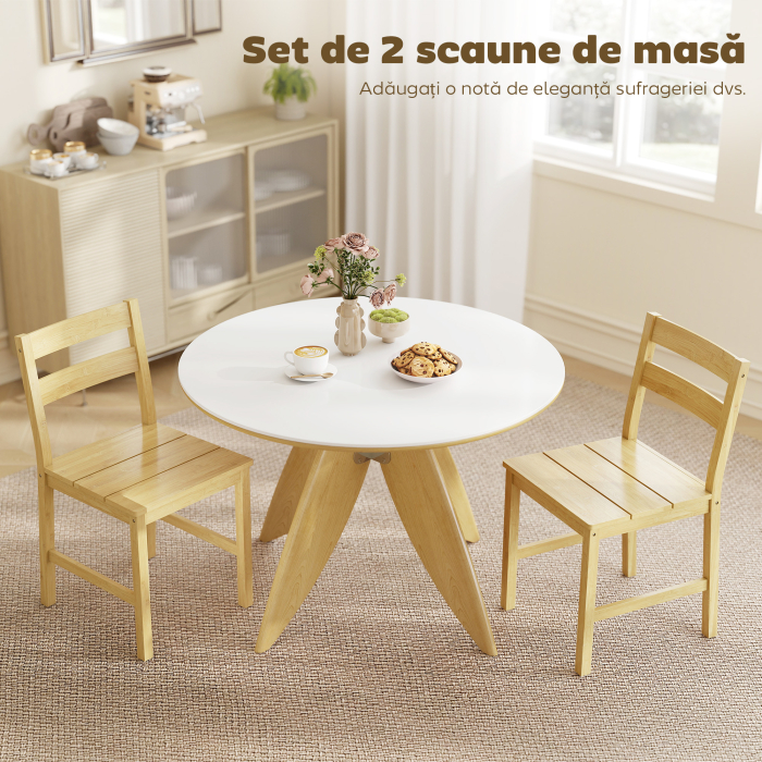  Set de 2 Scaune de Masa din Bambus, Scaune de Bucatarie cu Spatar Curbat, sezut cu Lamele, Scaun pentru Bucatarie, Dormitor, Living, Culoare Naturala [4]