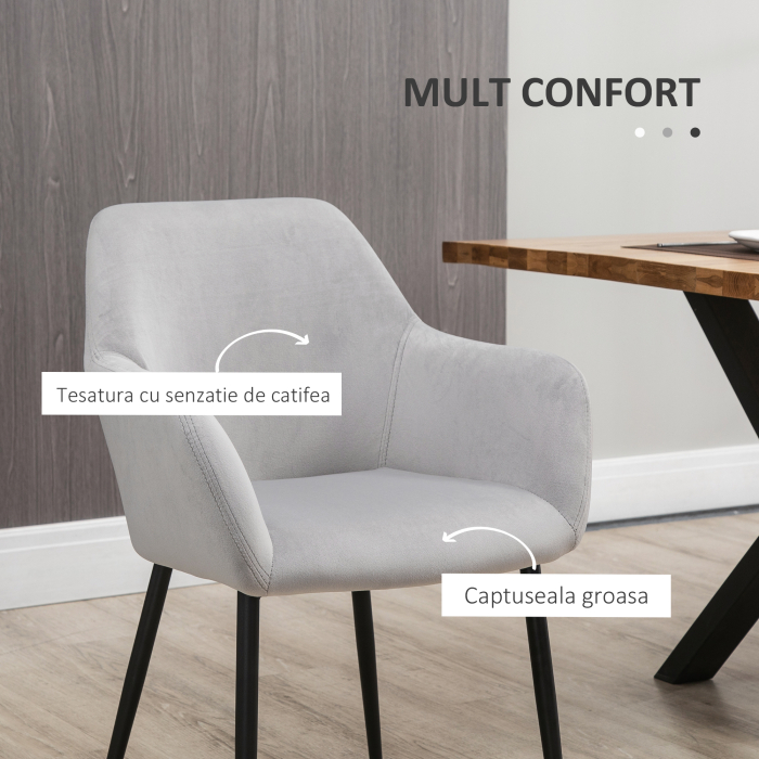  Set de 2 scaune de sufragerie, decorative din material textil din catifea, gri deschis [5]