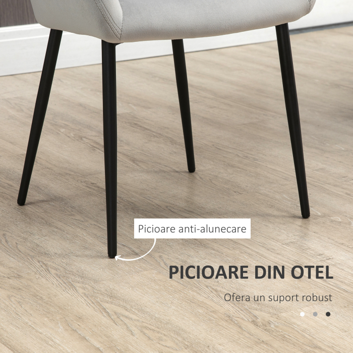  Set de 2 scaune de sufragerie, decorative din material textil din catifea, gri deschis [6]