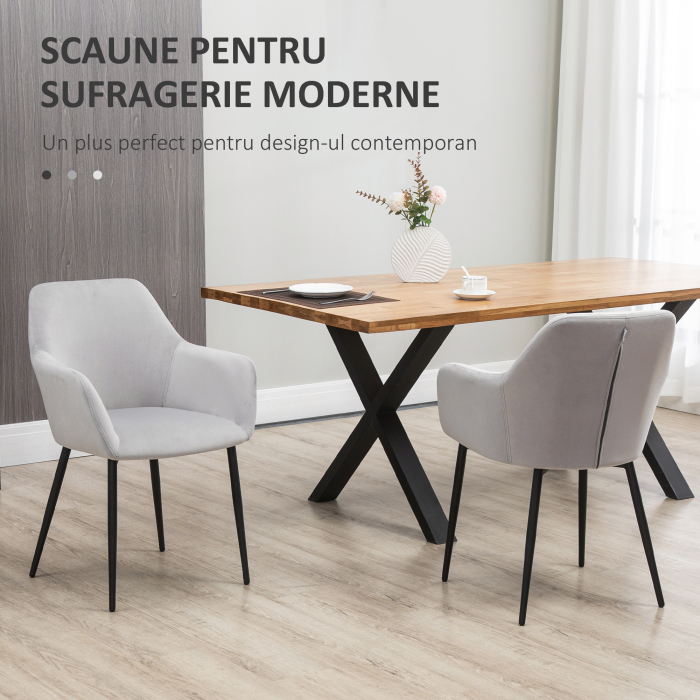  Set de 2 scaune de sufragerie, decorative din material textil din catifea, gri deschis [4]