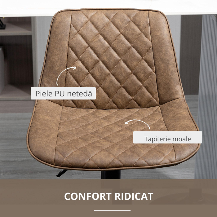  Set de 2 Scaune inalte de Bar cu inaltime Reglabila, Rotative cu Baza din Otel, 46,5x51x86-106 cm, Maro inchis [4]