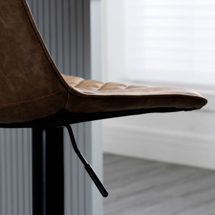  Set de 2 Scaune inalte de Bar cu inaltime Reglabila, Rotative cu Baza din Otel, 46,5x51x86-106 cm, Maro inchis [8]