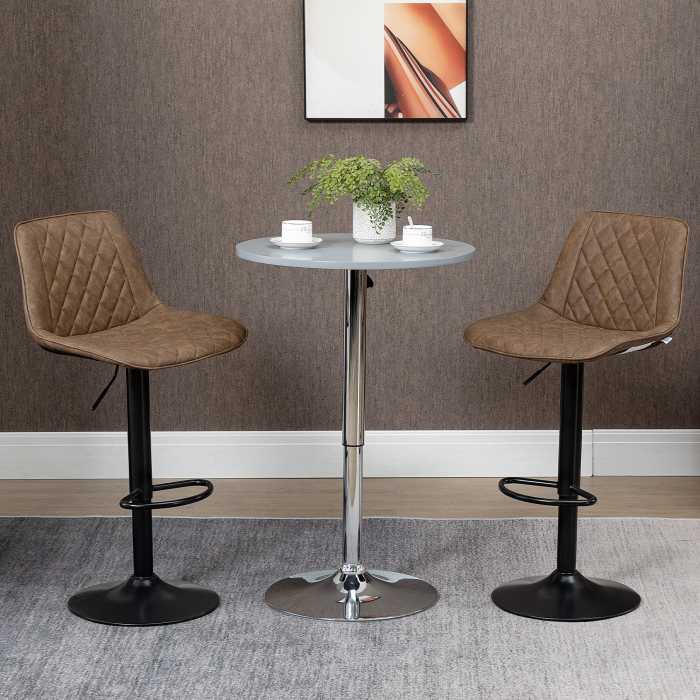  Set de 2 Scaune inalte de Bar cu inaltime Reglabila, Rotative cu Baza din Otel, 46,5x51x86-106 cm, Maro inchis [2]