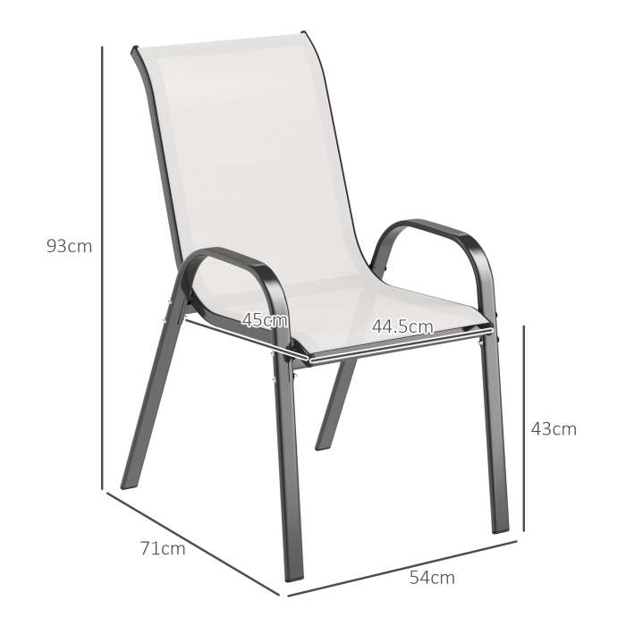  Set de 2 Scaune pentru Pranz in Aer Liber, Scaune Stivuibile cu Spatar inalt, sezut din Plasa Respirabila pentru Gradina, Gri Deschis [3]