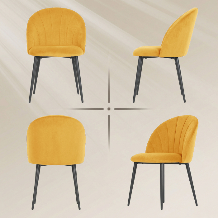  Set de 2 Scaune pentru Sufragerie din Catifea, Scaune pentru Bucatarie cu Spatar Curbat in Forma de Scoica, Picioare din Otel, Stil Nordic, Scaune Captusite pentru Bucatarie, Dormitor, Living, Galben [7]