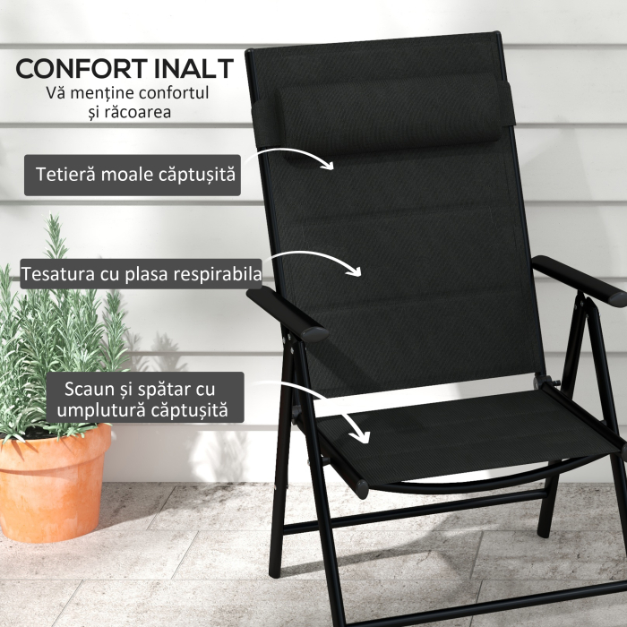  Set de 2 scaune pliabile rabatabile pentru terasa, Negru [4]