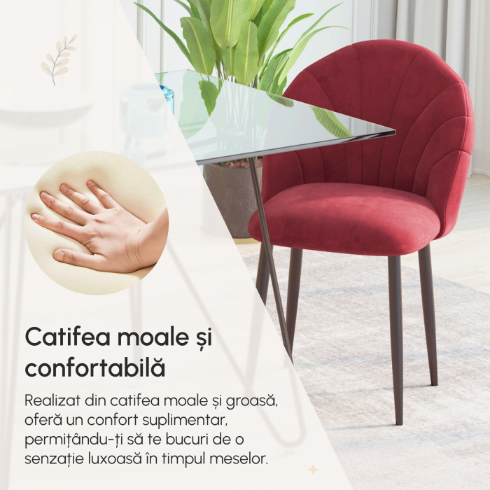  Set de 2 Scaune tapitate de sufragerie fara cotiere, spatar curbat fucsia [7]