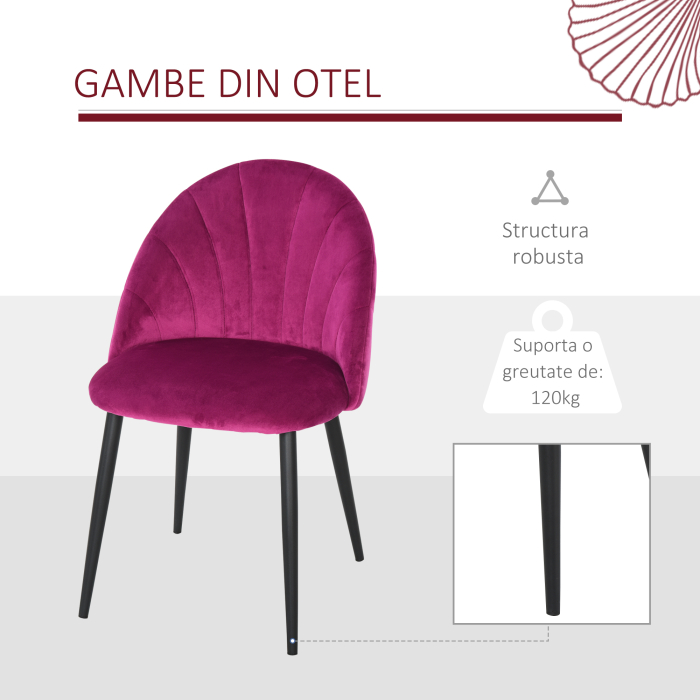  Set de 2 Scaune tapitate de sufragerie fara cotiere, spatar curbat fucsia [5]