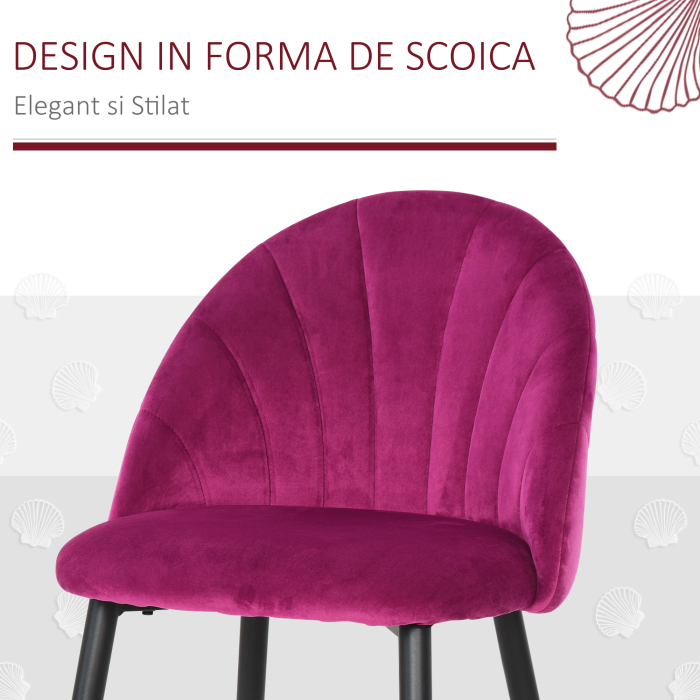  Set de 2 Scaune tapitate de sufragerie fara cotiere, spatar curbat fucsia [4]