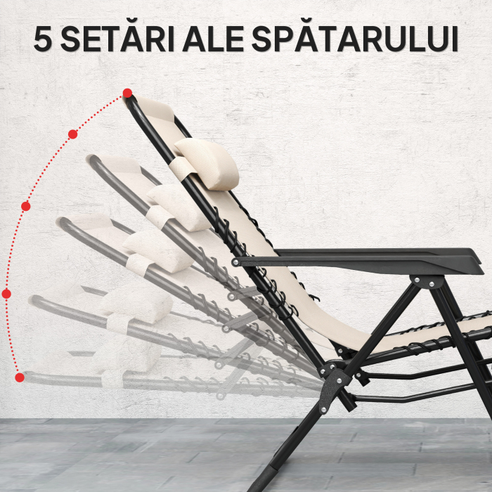  Set de 2 sezlonguri de Gradina cu Gravitatie Zero si Masuta cu Suport pentru Pahare, 47x47x54 cm, Bej [4]