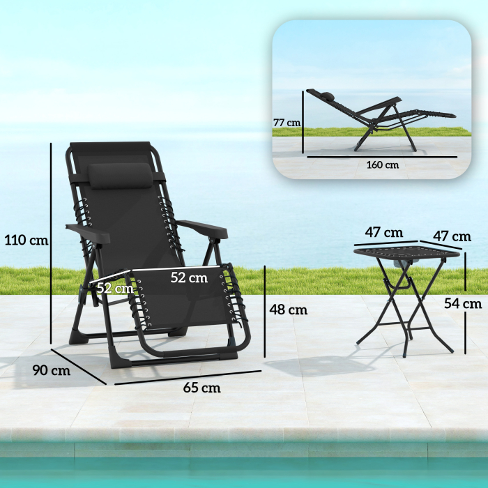  Set de 2 sezlonguri de Gradina cu Gravitatie Zero si Masuta cu Suport pentru Pahare, 47x47x54 cm, Gri [3]