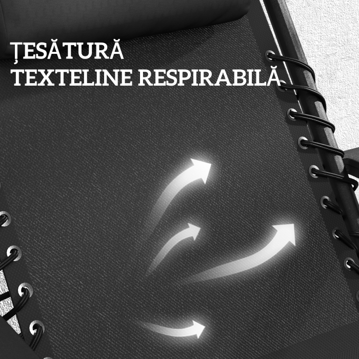  Set de 2 sezlonguri de Gradina cu Gravitatie Zero si Masuta cu Suport pentru Pahare, 47x47x54 cm, Gri [6]