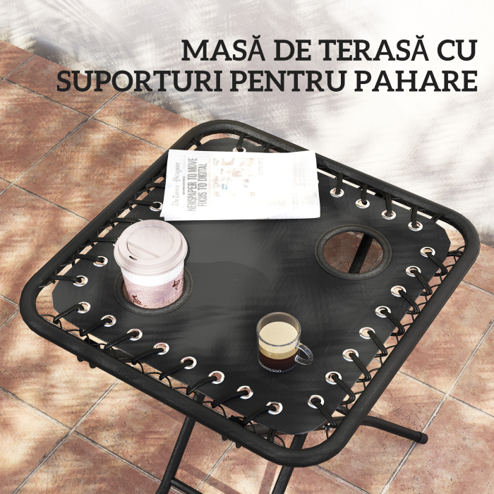  Set de 2 sezlonguri de Gradina cu Gravitatie Zero si Masuta cu Suport pentru Pahare, 47x47x54 cm, Gri [5]