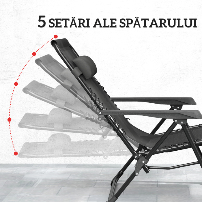  Set de 2 sezlonguri de Gradina cu Gravitatie Zero si Masuta cu Suport pentru Pahare, 47x47x54 cm, Gri [4]