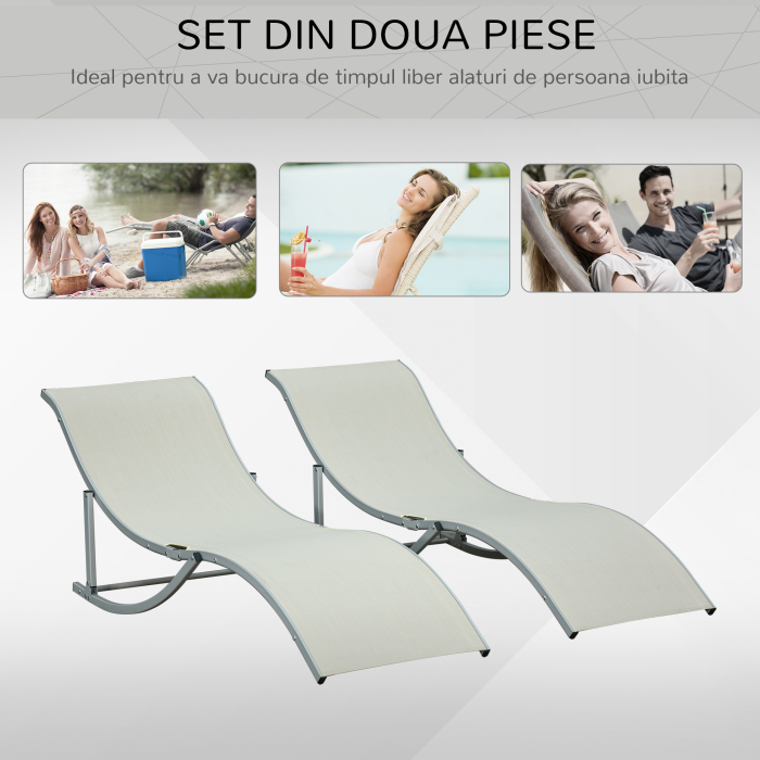  Set de 2 Sezlonguri de Gradina Pliabile din Aluminiu si Textilen Bej [7]