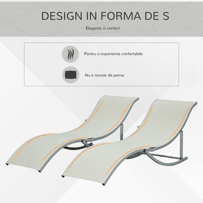  Set de 2 Sezlonguri de Gradina Pliabile din Aluminiu si Textilen Bej [4]