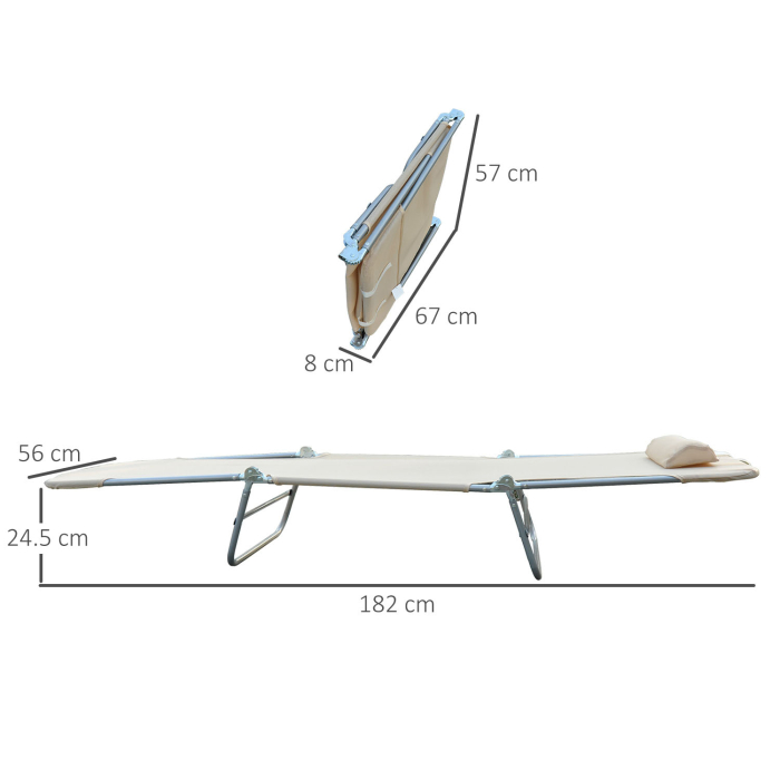  Set de 2 Sezlonguri pentru Plaja Pliabile cu Spatar Rabatabil pe 5 Niveluri, Sezlong de Gradina din Otel si Tesatura Plasa, Bej [3]