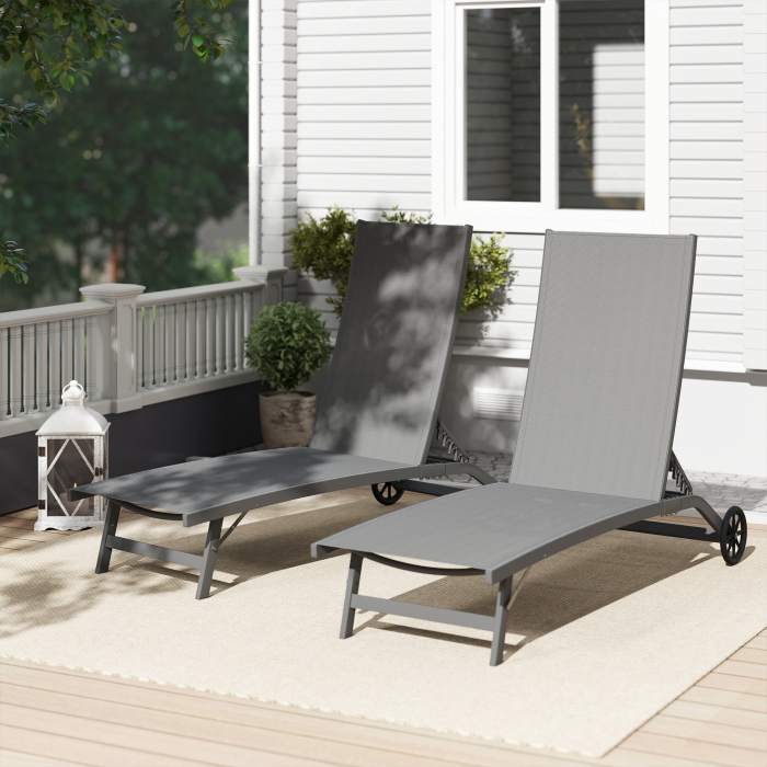  Set de 2 sezlonguri Rabatabile pe 5 Niveluri, sezlonguri din Aluminiu si tesatura Respirabila, 66x165x102 cm, Albastru [7]