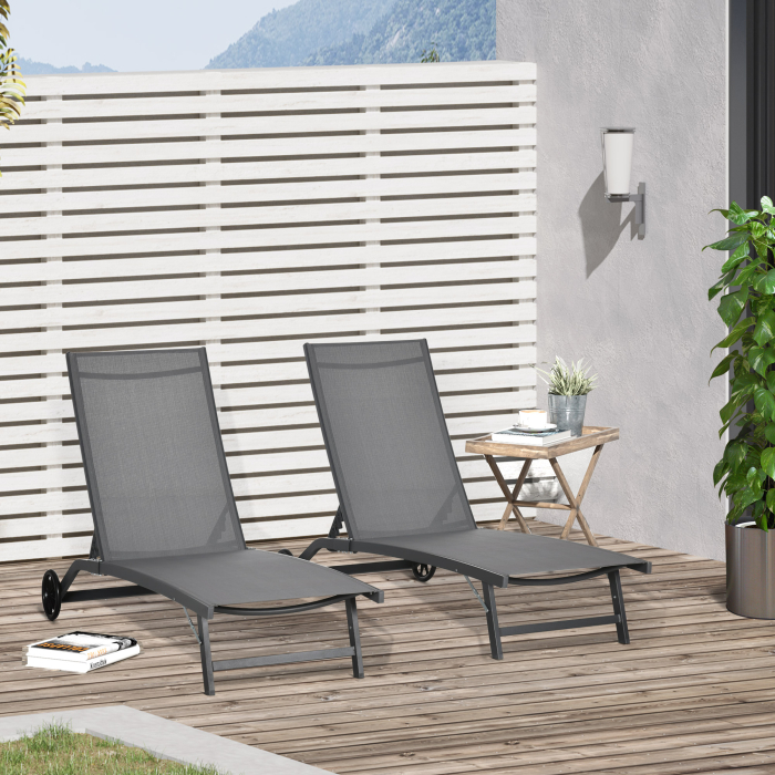  Set de 2 sezlonguri Rabatabile pe 5 Niveluri, sezlonguri din Aluminiu si tesatura Respirabila, 66x165x102 cm, Albastru [2]