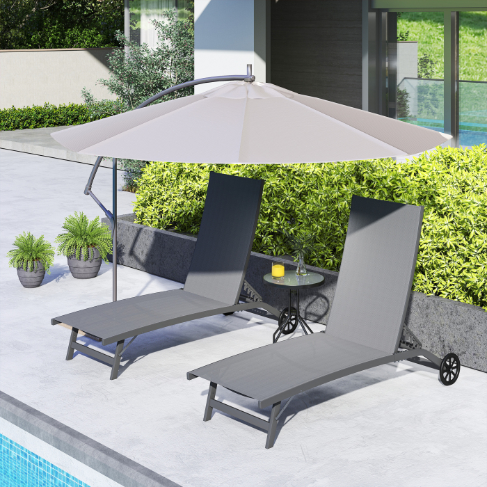  Set de 2 sezlonguri Rabatabile pe 5 Niveluri, sezlonguri din Aluminiu si tesatura Respirabila, 66x165x102 cm, Albastru [8]