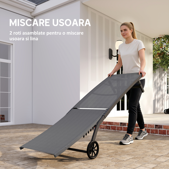  Set de 2 sezlonguri Rabatabile pe 5 Niveluri, sezlonguri din Aluminiu si tesatura Respirabila, 66x165x102 cm, Albastru [6]