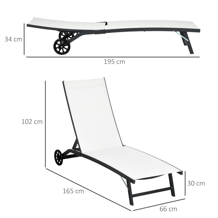  Set de 2 sezlonguri Rabatabile pe 5 Niveluri, sezlonguri din Aluminiu si tesatura Respirabila, 66x165x102 cm, Albastru [3]
